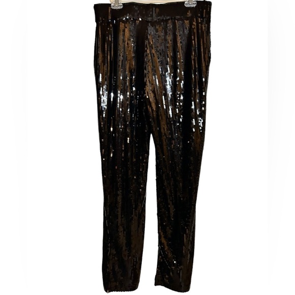 INC High Waist Straight Leg Black Sequin Evening Pants Pockets NWT Size Large - Picture 1 of 16